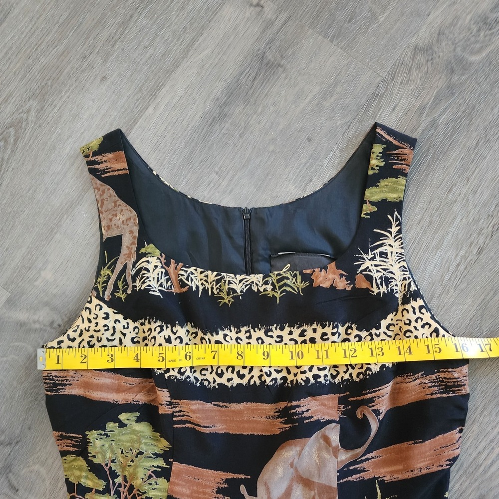 Vintage 90s Safari Maxi Dress S 6 Elephant Leopard Giraffe Mob Layered Phoebe - Picture 13 of 16